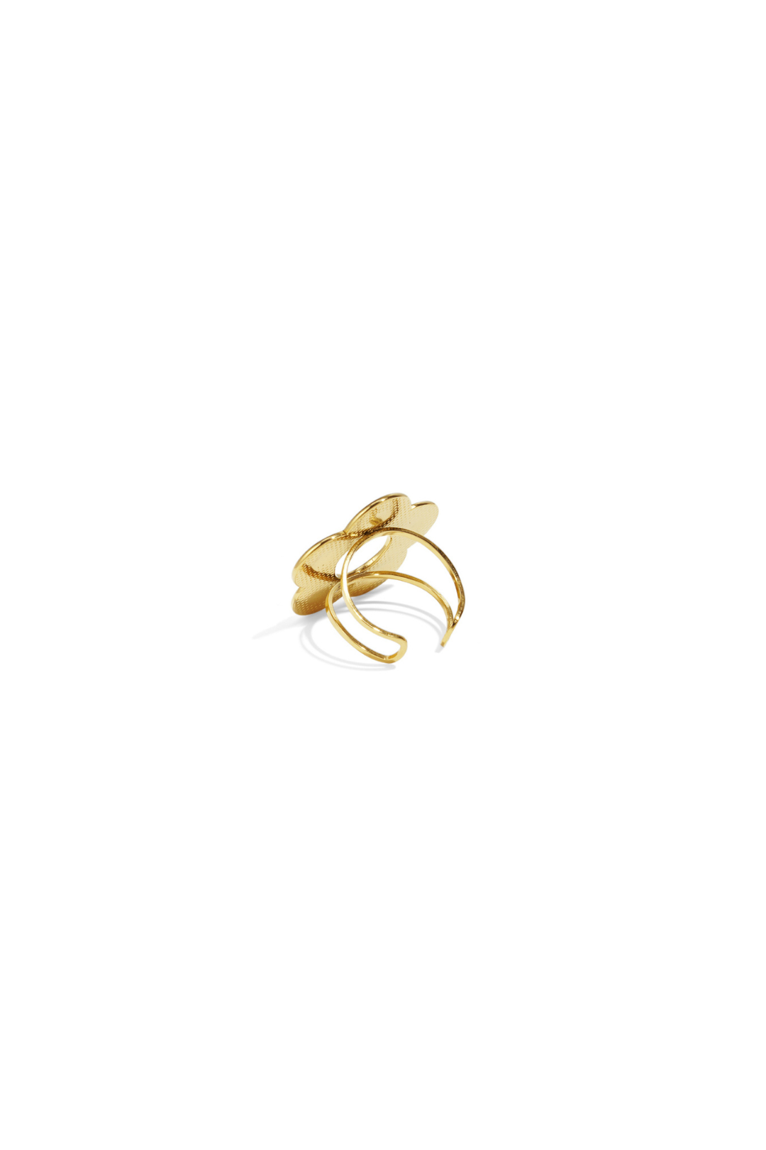 Vue arrière de la bague fleur dorée avec anneau réglable
