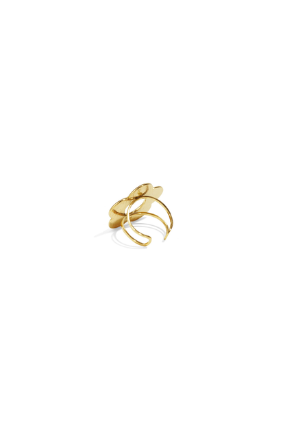 Vue arrière de la bague fleur dorée avec anneau réglable