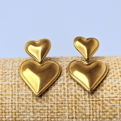 Boucles d'Oreilles avec 2 Cœurs en acier inoxydable