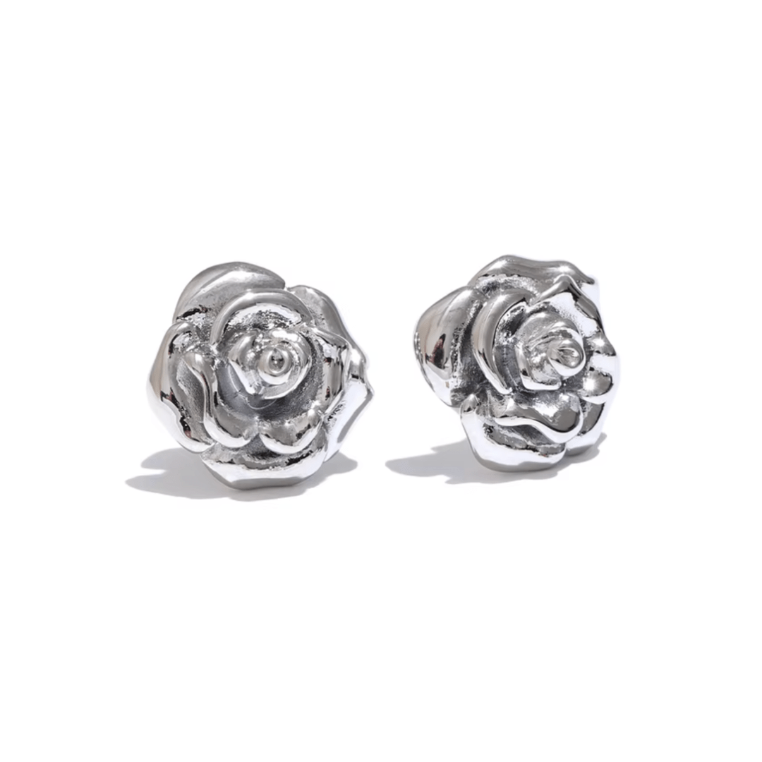 Boucles d'Oreilles Fleur Rose en Acier Inoxydable - Moon Accessoires