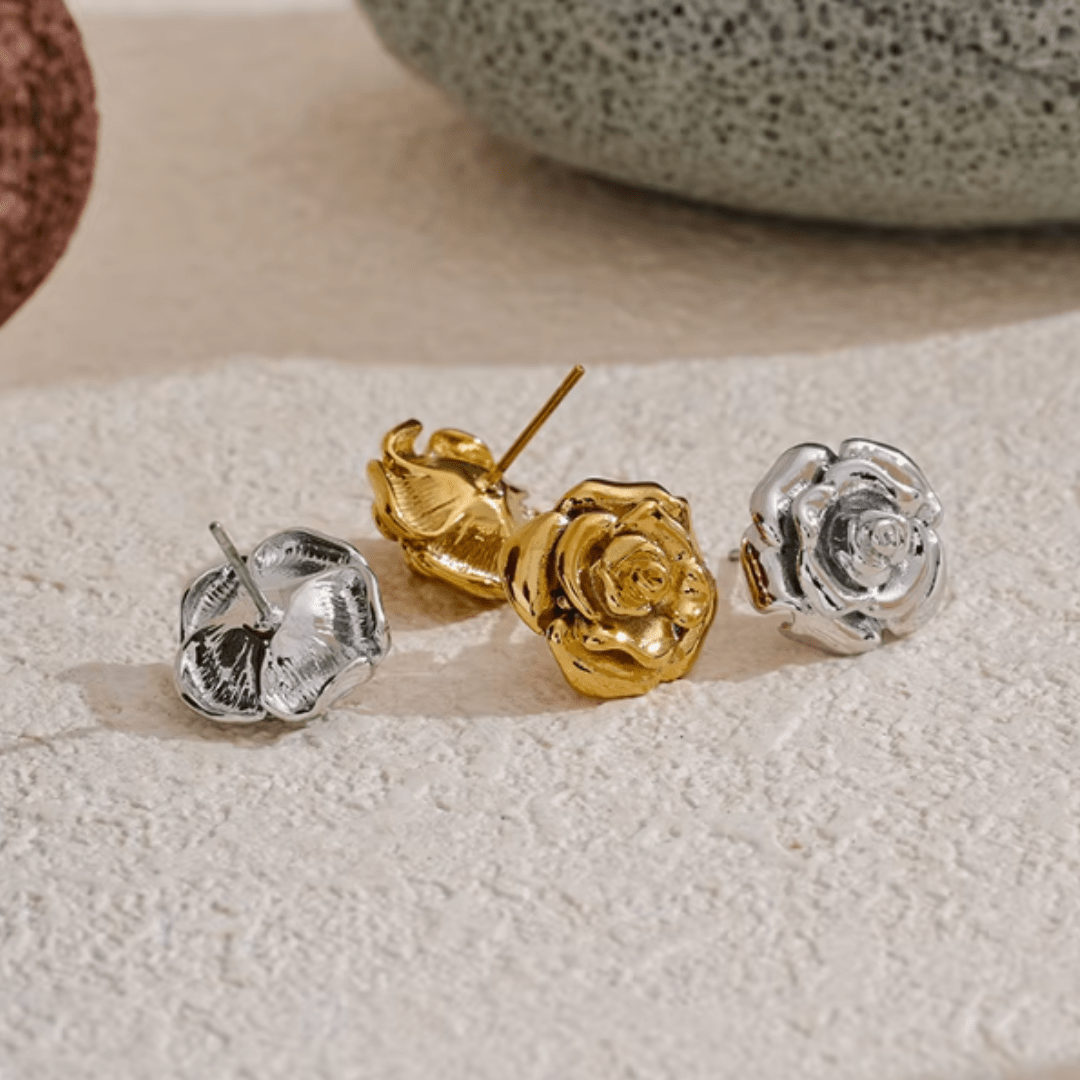 Boucles d'Oreilles Fleur Rose en Acier Inoxydable - Moon Accessoires