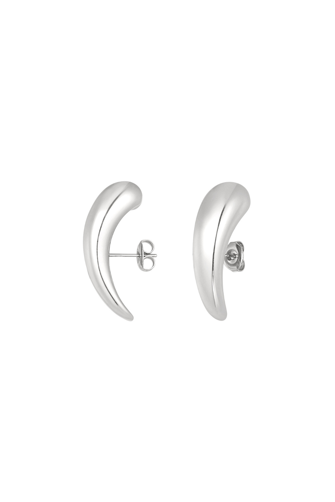 Boucles d'oreilles vague en acier inoxydable argenté, forme courbe lisse - Moon Accessoires