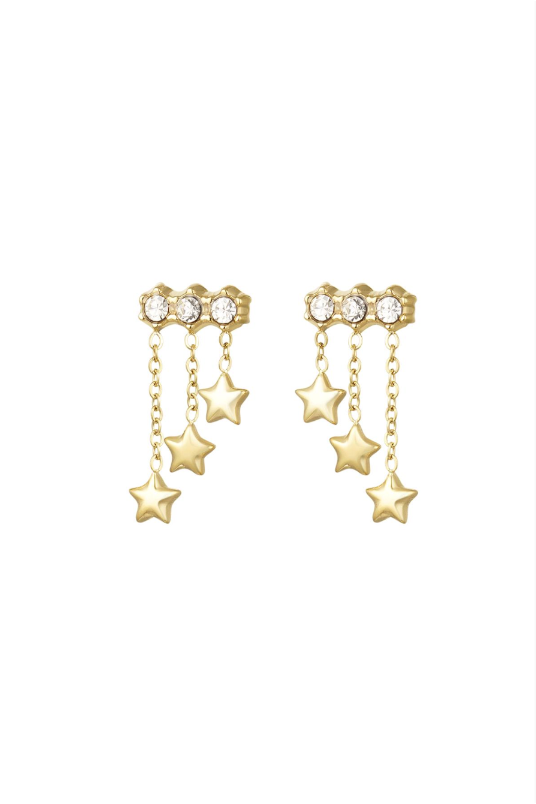 Boucles d'oreilles chaîne et 3 étoiles pendantes dorées