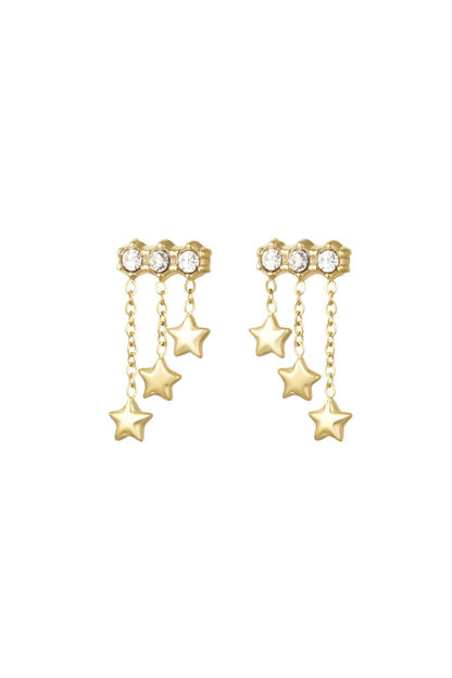 Boucles d'oreilles chaîne et 3 étoiles pendantes dorées