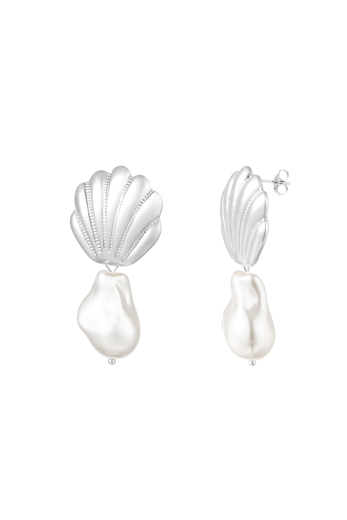 Boucles d'oreilles coquille et perle baroque argentées