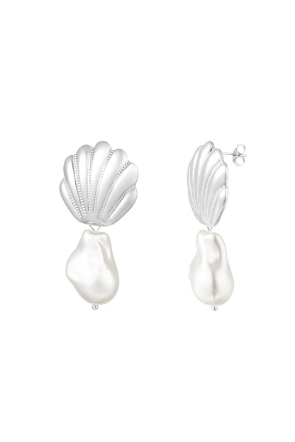 Boucles d'oreilles coquille et perle baroque argentées