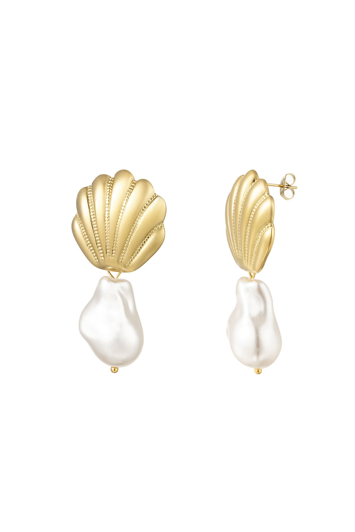 Boucles d'oreilles coquille et perle baroque dorées