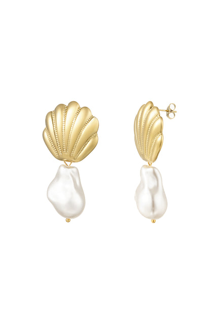 Boucles d'oreilles coquille et perle baroque dorées