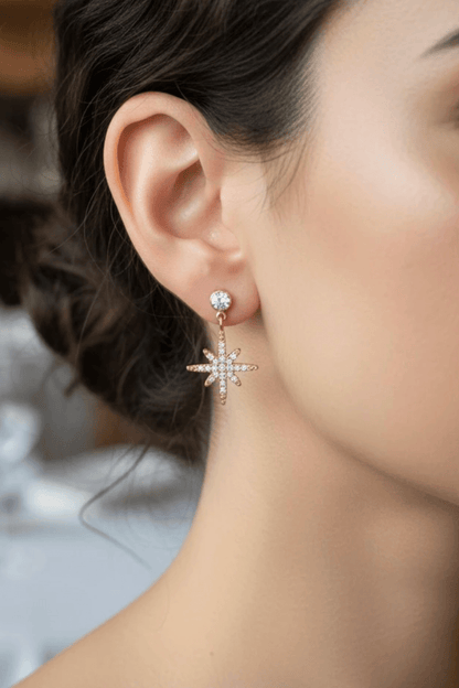 Détail boucles d'oreilles étoile scintillante à clou acier inoxydable