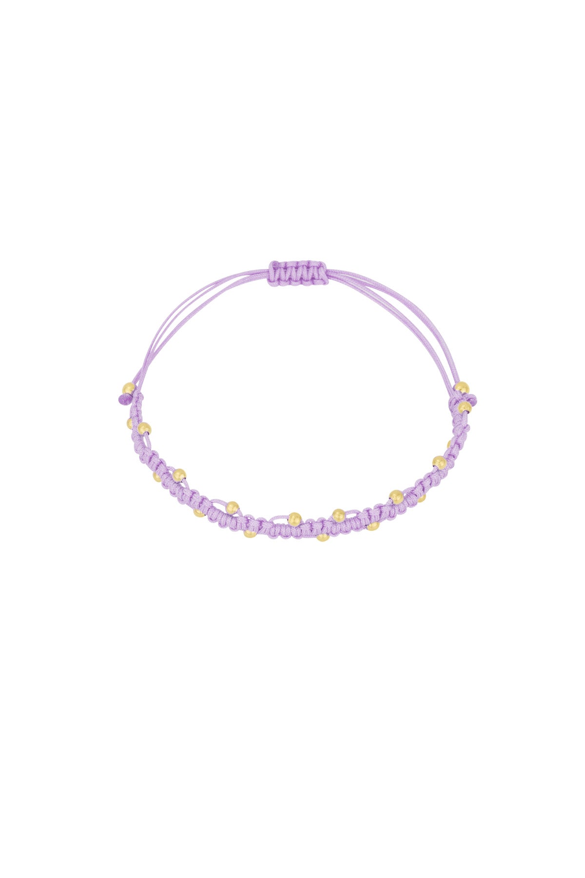Bracelet cordon lilas perles dorées bohème