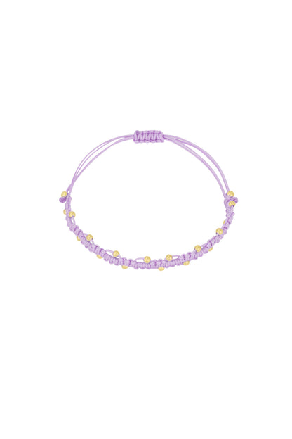 Bracelet cordon lilas perles dorées bohème