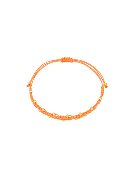 Bracelet cordon orange fluo perles dorées été