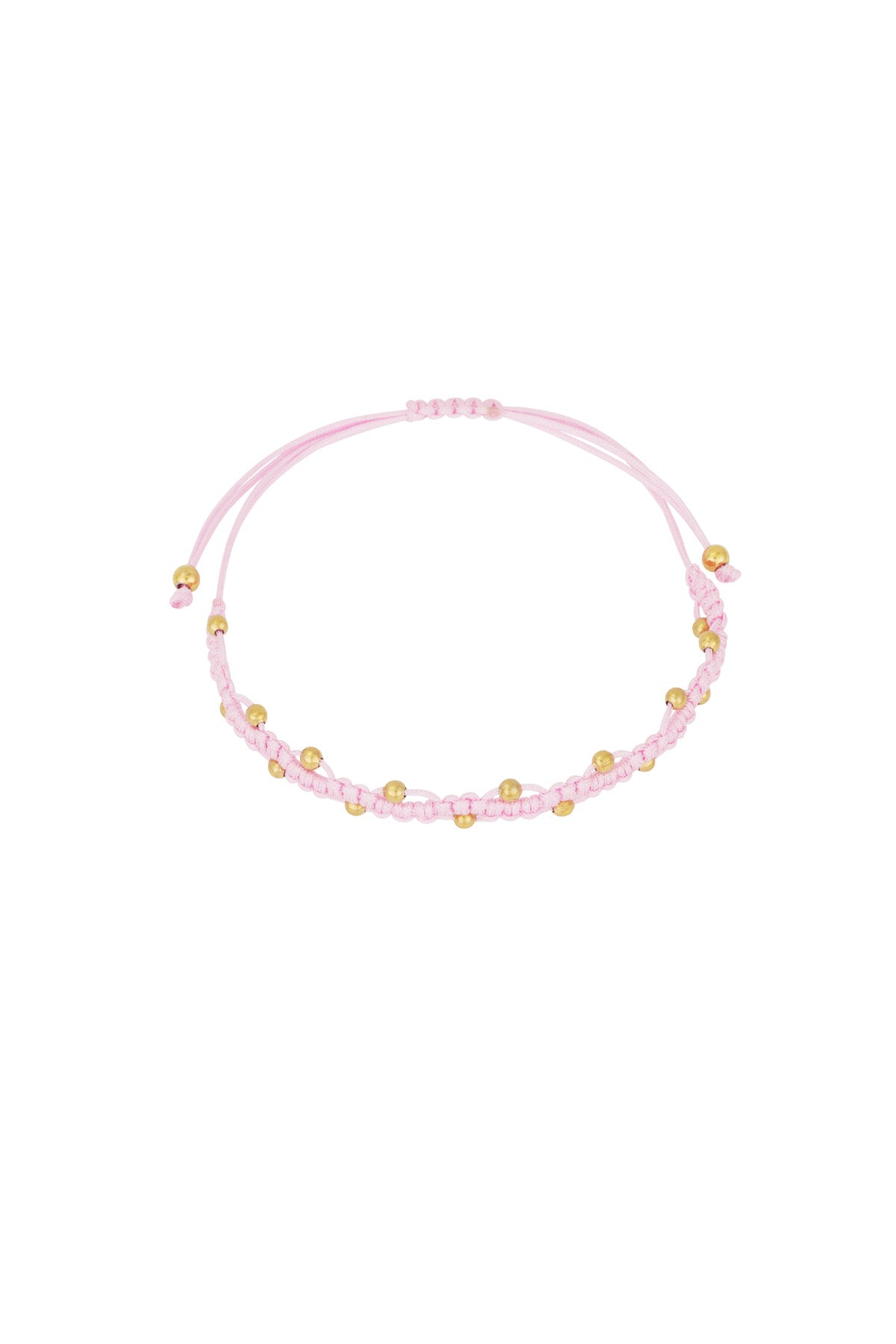 Bracelet cordon rose pâle perles dorées ajustable