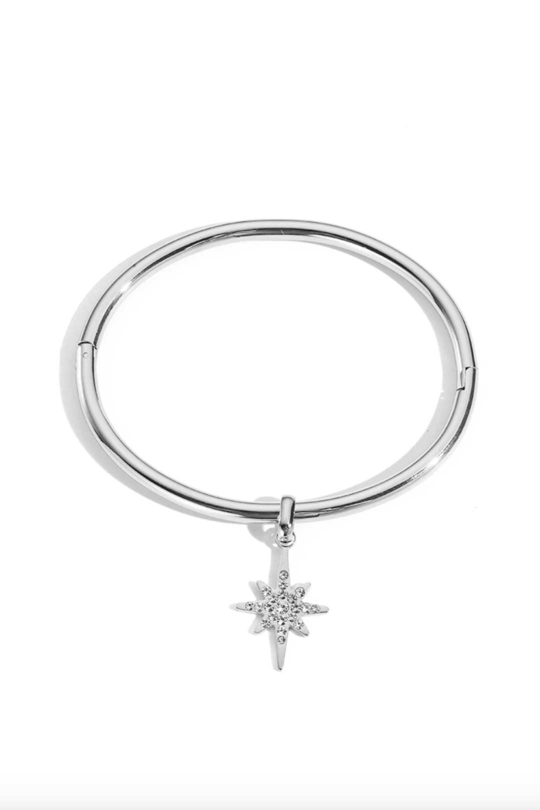 Bracelet jonc argenté à breloque étoile polaire en acier inoxydable
