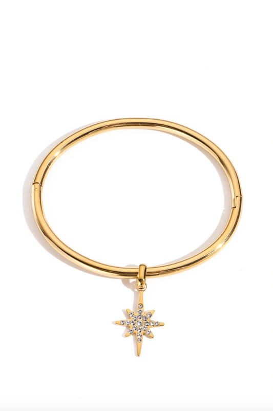 Bracelet jonc doré à breloque étoile polaire en acier inoxydable