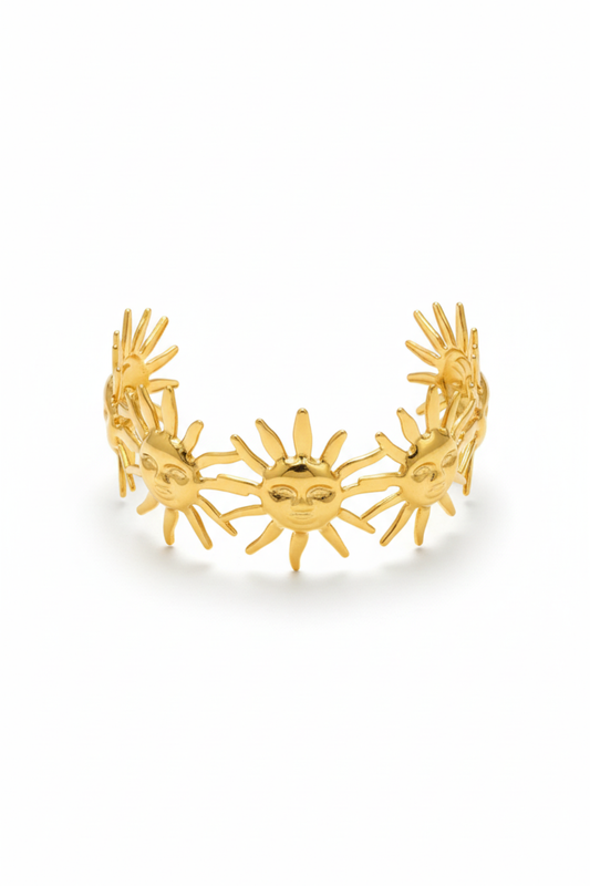 Bracelet jonc soleil en acier inoxydable doré pour femme