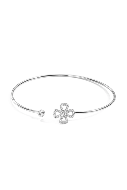 bracelet jonc élégant fleur strass acier inoxydable