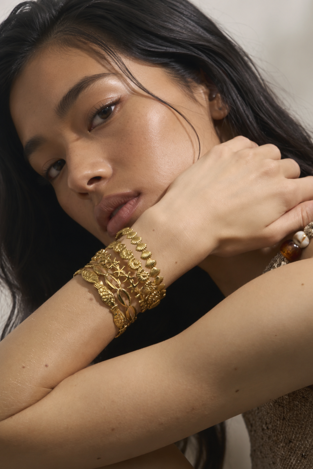 bracelet jonc doré coquillage en acier inoxydable femme