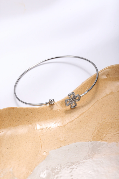 bracelet jonc minimaliste fleur strass femme