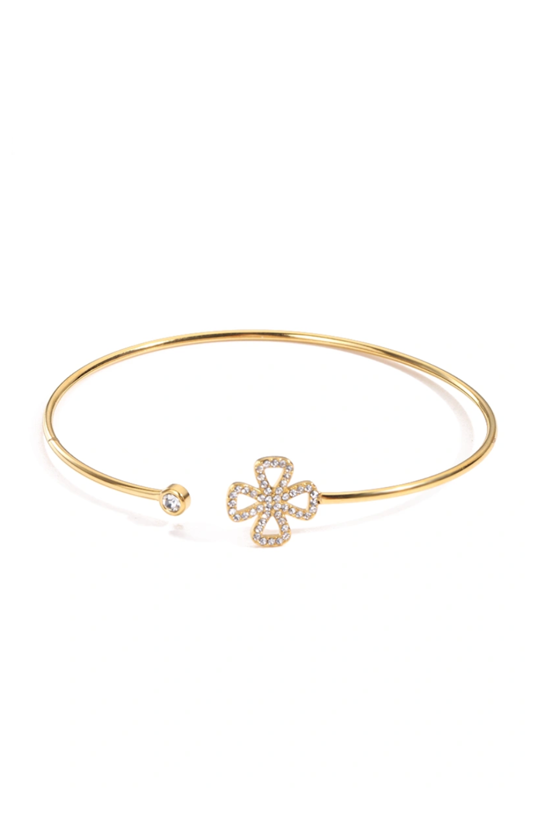 bracelet jonc chic en acier inoxydable fleur strass