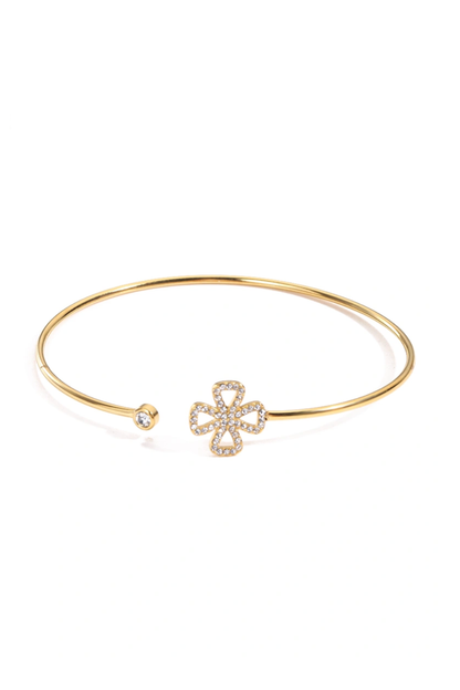 bracelet jonc chic en acier inoxydable fleur strass