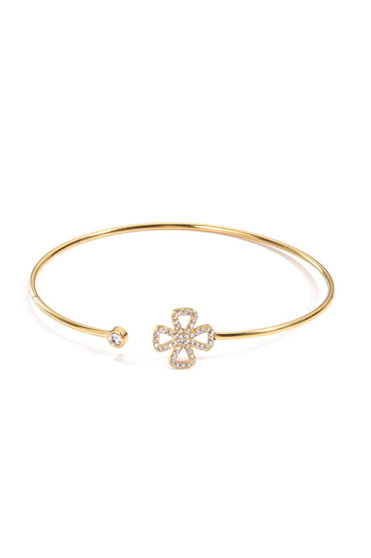bracelet jonc chic en acier inoxydable fleur strass