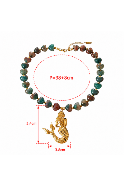 Dimensions collier perles cœur résine pendentif sirène dorée 38+8 cm