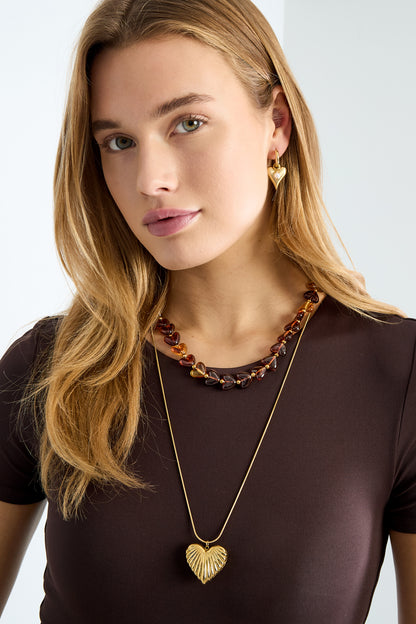 collier cœurs coloré en acier inoxydable