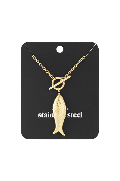 collier long doré avec pendentif poisson style océan femme