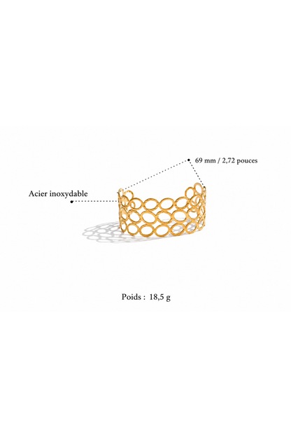 Fiche technique manchette large ajourée 69mm 18,5g acier inoxydable